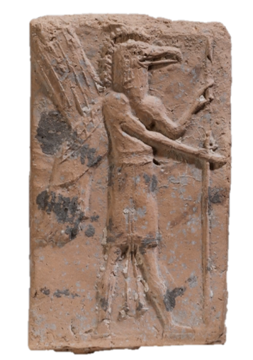 Clay official foundation deposit plaque with representation of genie. 